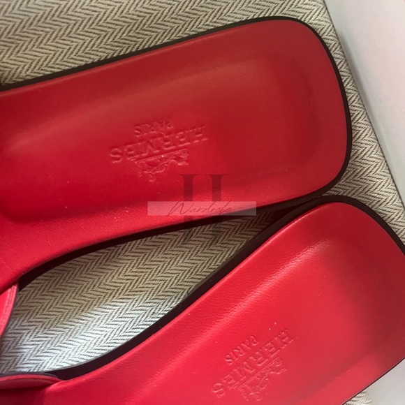 Hermes Navy Blue Red Oran Sandals Summer 2022 Limited Color Sz 37 - Picture 4 of 4